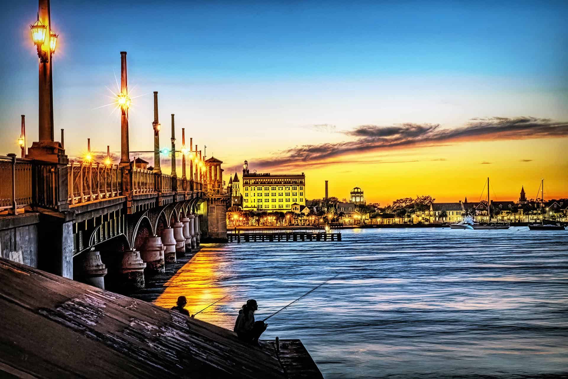 Gail Vitikacs - "The Bridge Of Lions "Fishermen"" 27.25x23.5 Framed