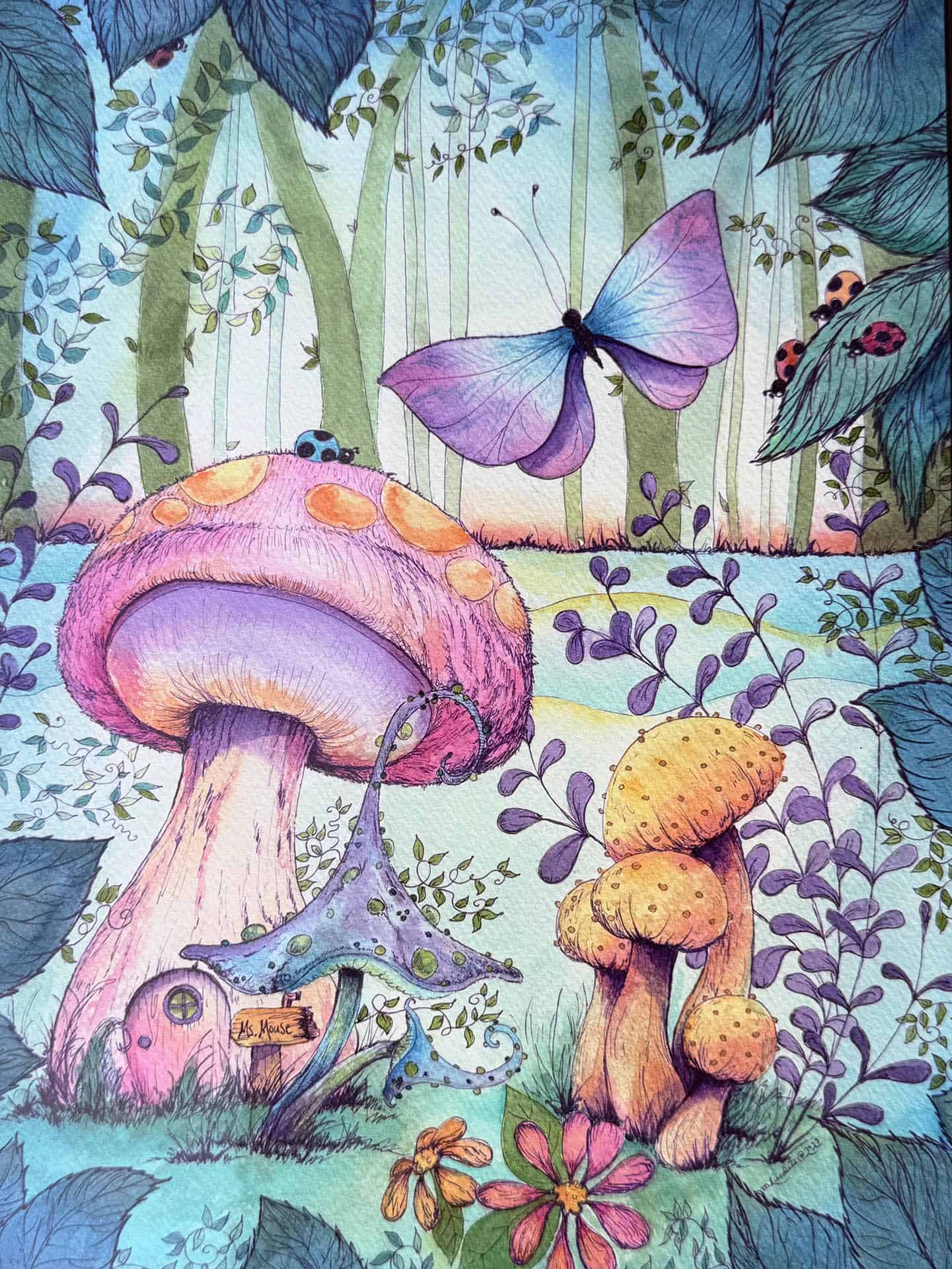 Jennifer Lueders - "Woodland Mushrooms" 14x16 Framed